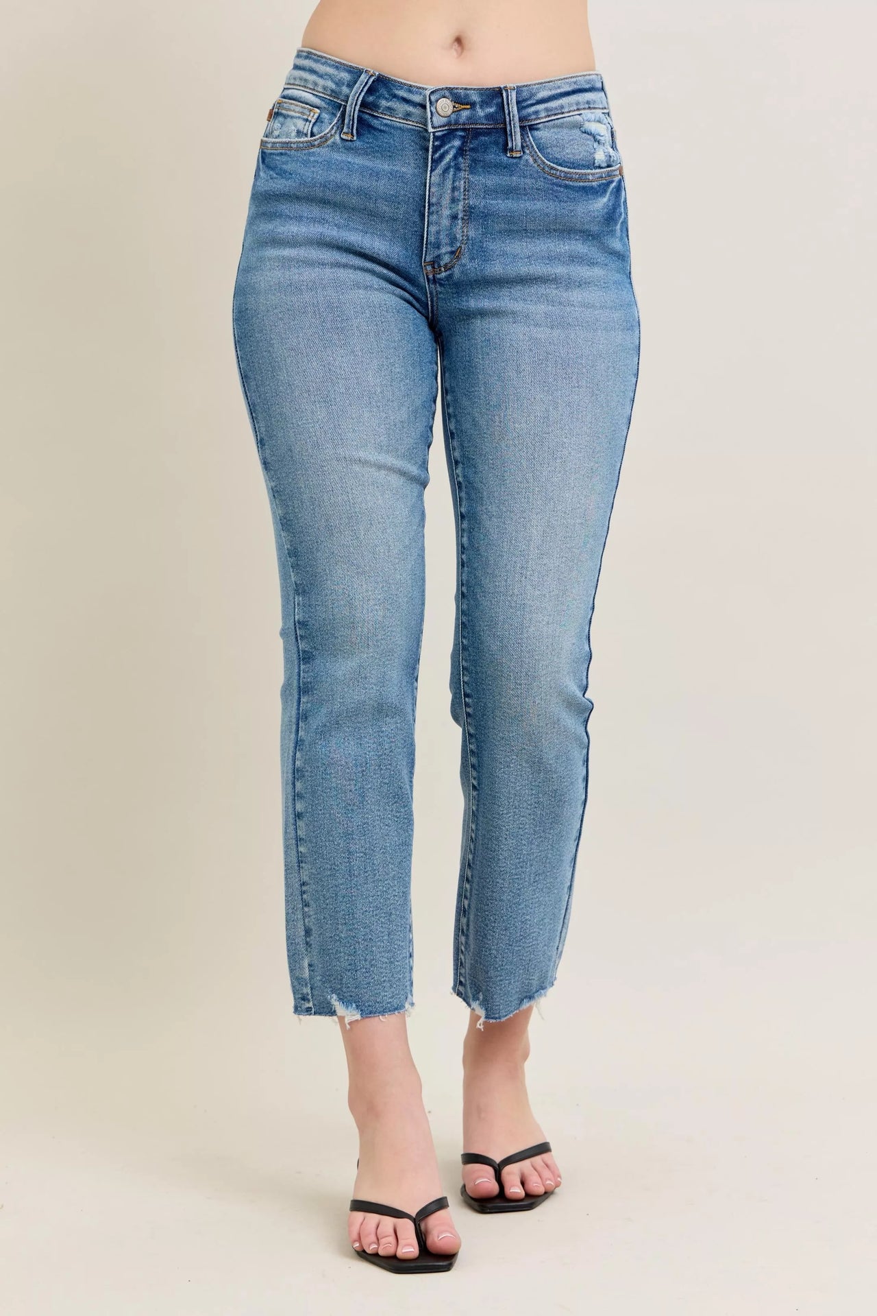 Judy Blue Mr Vintage Wash Destroy Hem Kick Flare Jeans