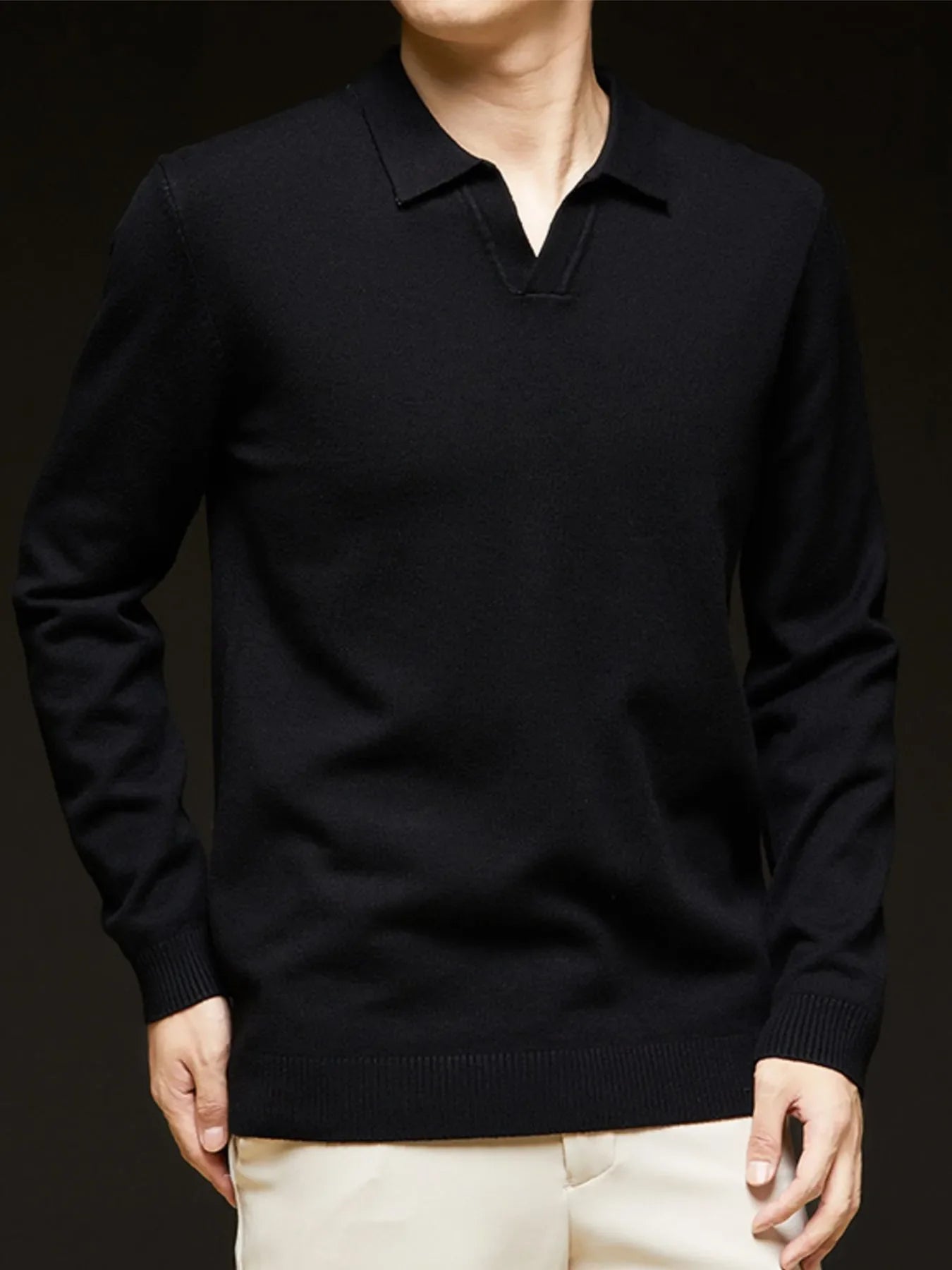 Men's Full Size Collared Neck Long Sleeve Polo Plus Size