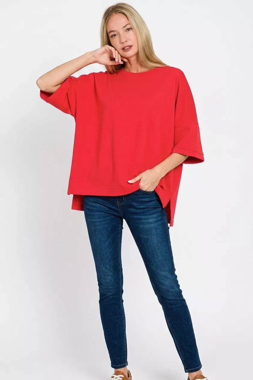 Zenana Scuba Round Neck Top with Side Slits
