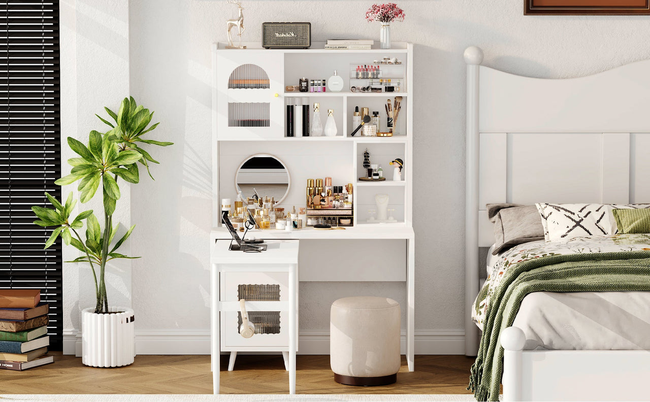 Computer Desk with 90 Degree Rotating Desktop, 43x70 Inch Office Desk with Storage Drawer and Cabinets, Gaming Desk with Shelves, Writing Desk for Study, Work Desk for Home (Old SKU:N733P279101K)