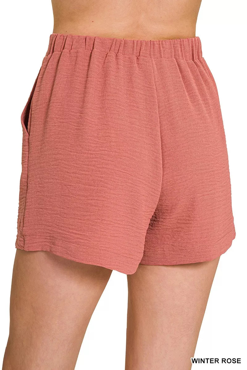 Zenana Woven Airflow Back Elastic Waist Shorts