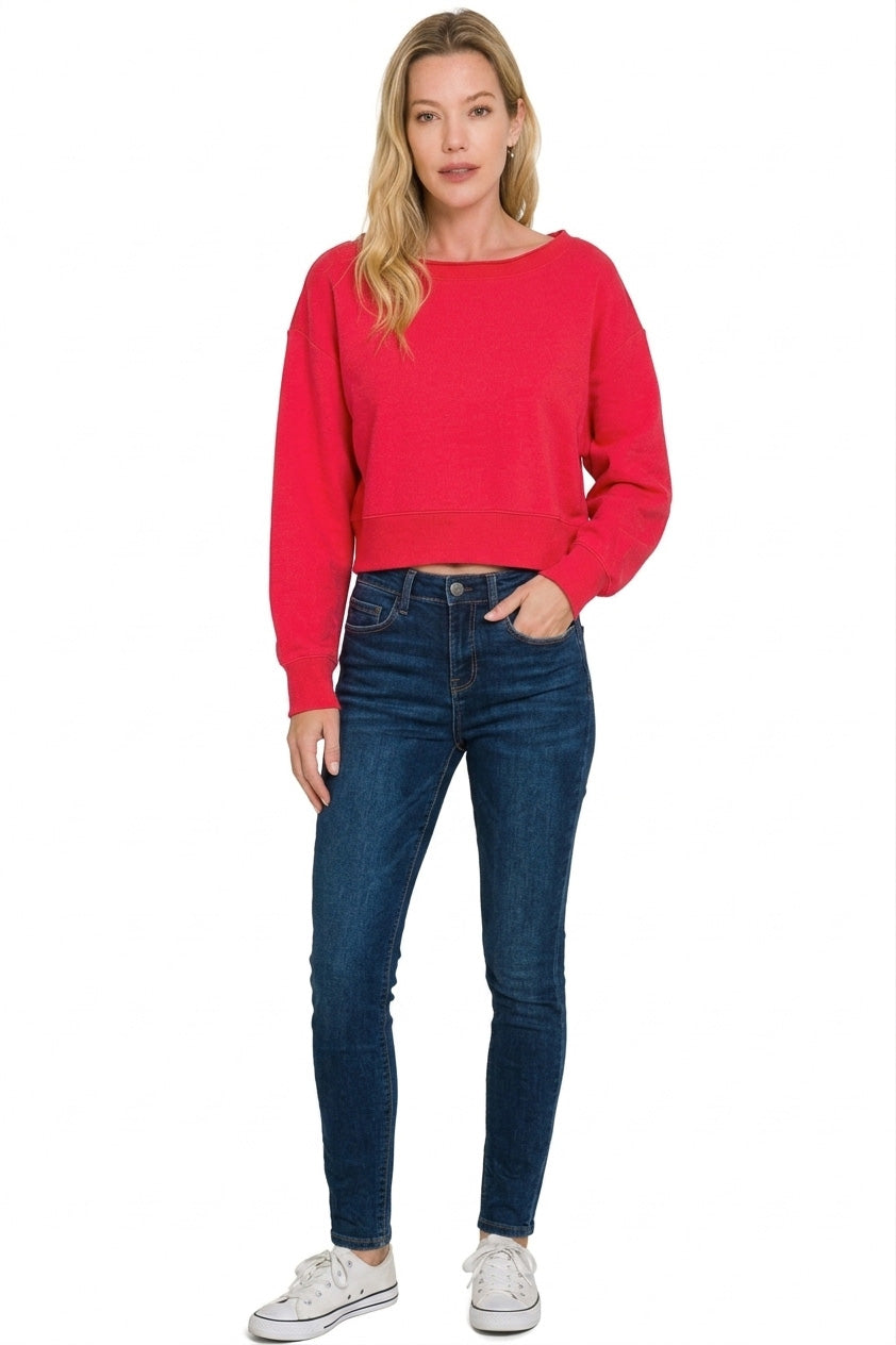 Zenana Fleece Boat-neck Sweatshirt