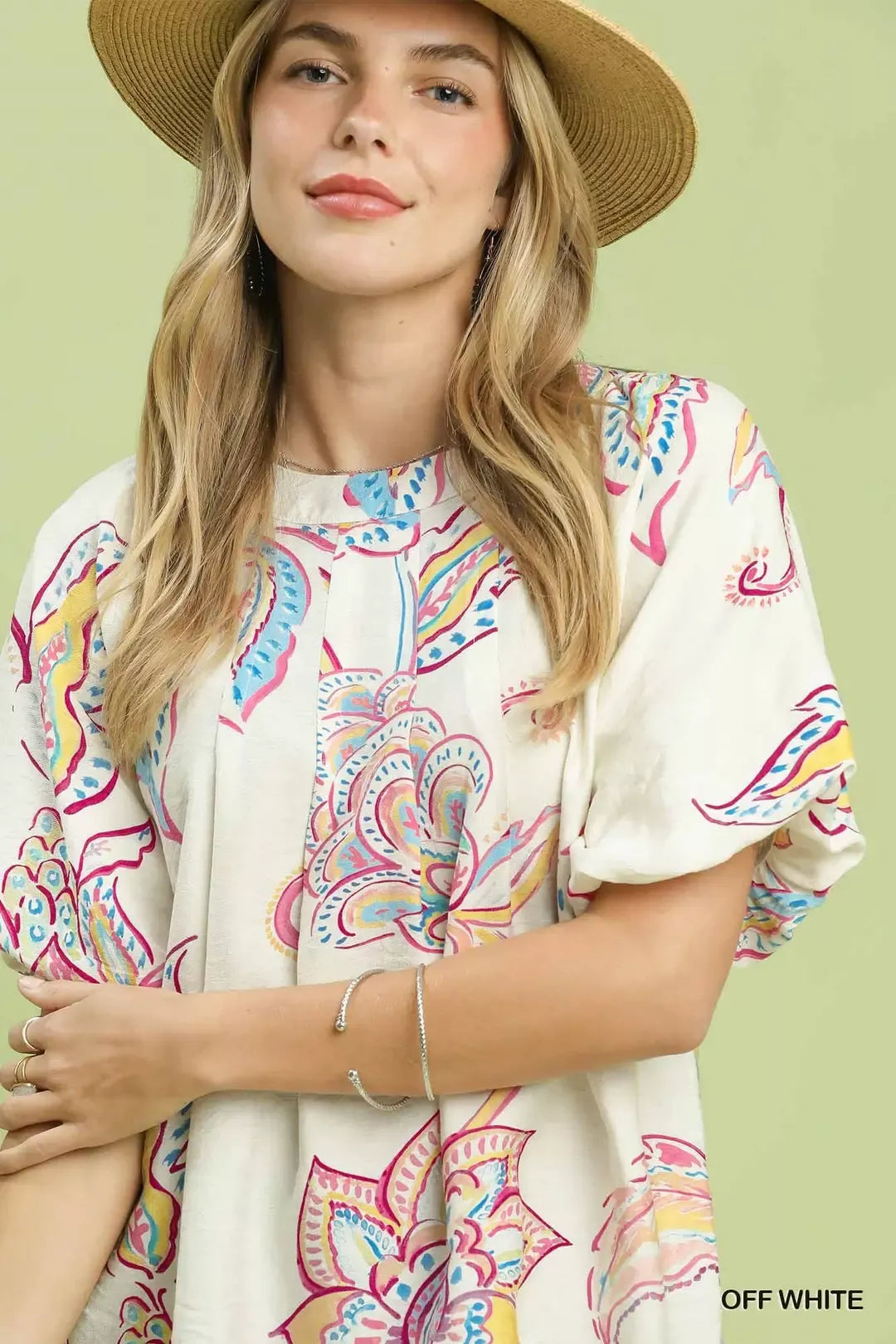 Umgee Paisley Print Puff Sleeve Top