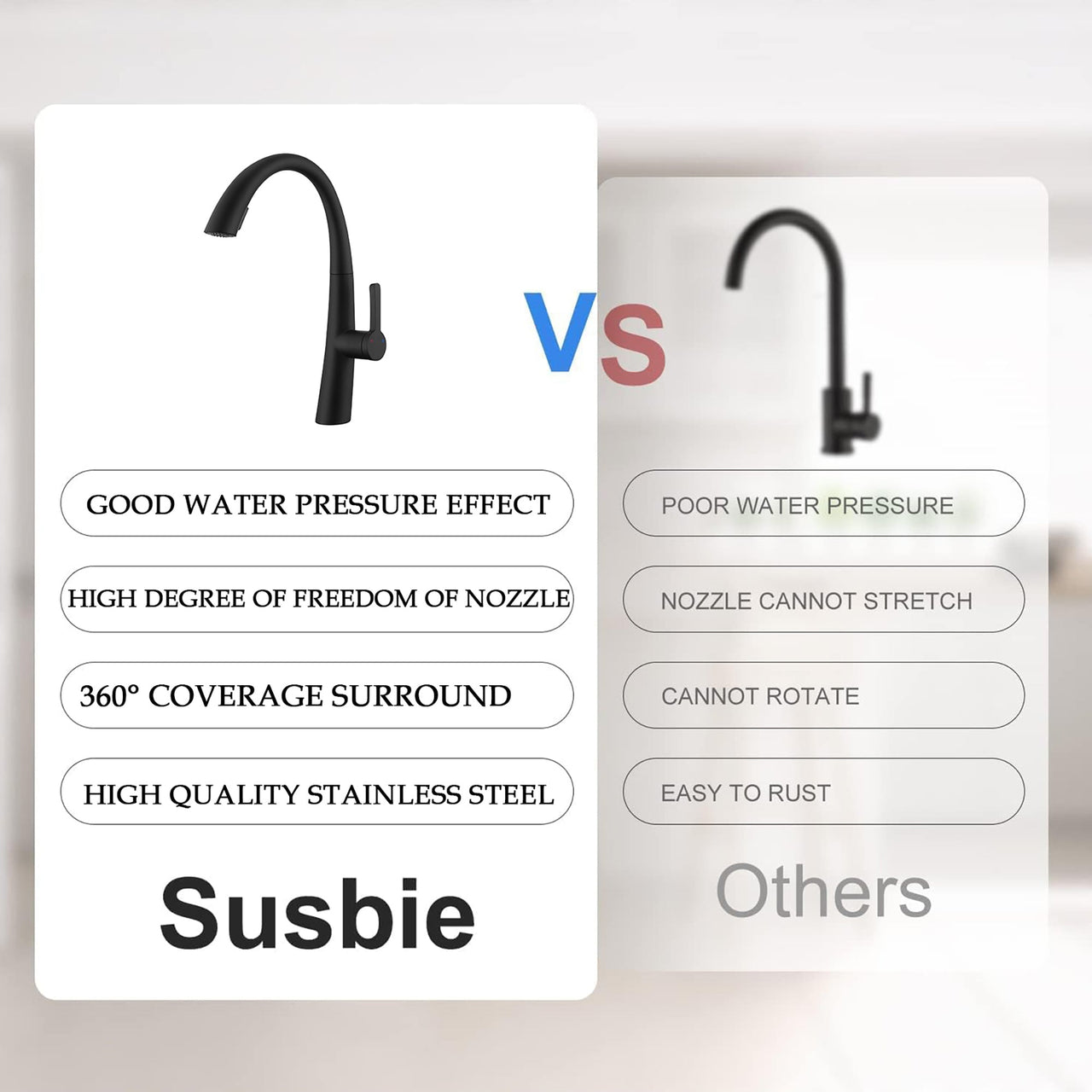 Matte Black High-Arc Stainless Steel Pull Out Kitchen Faucet with Dual Modes and 360-Degree Rotation
