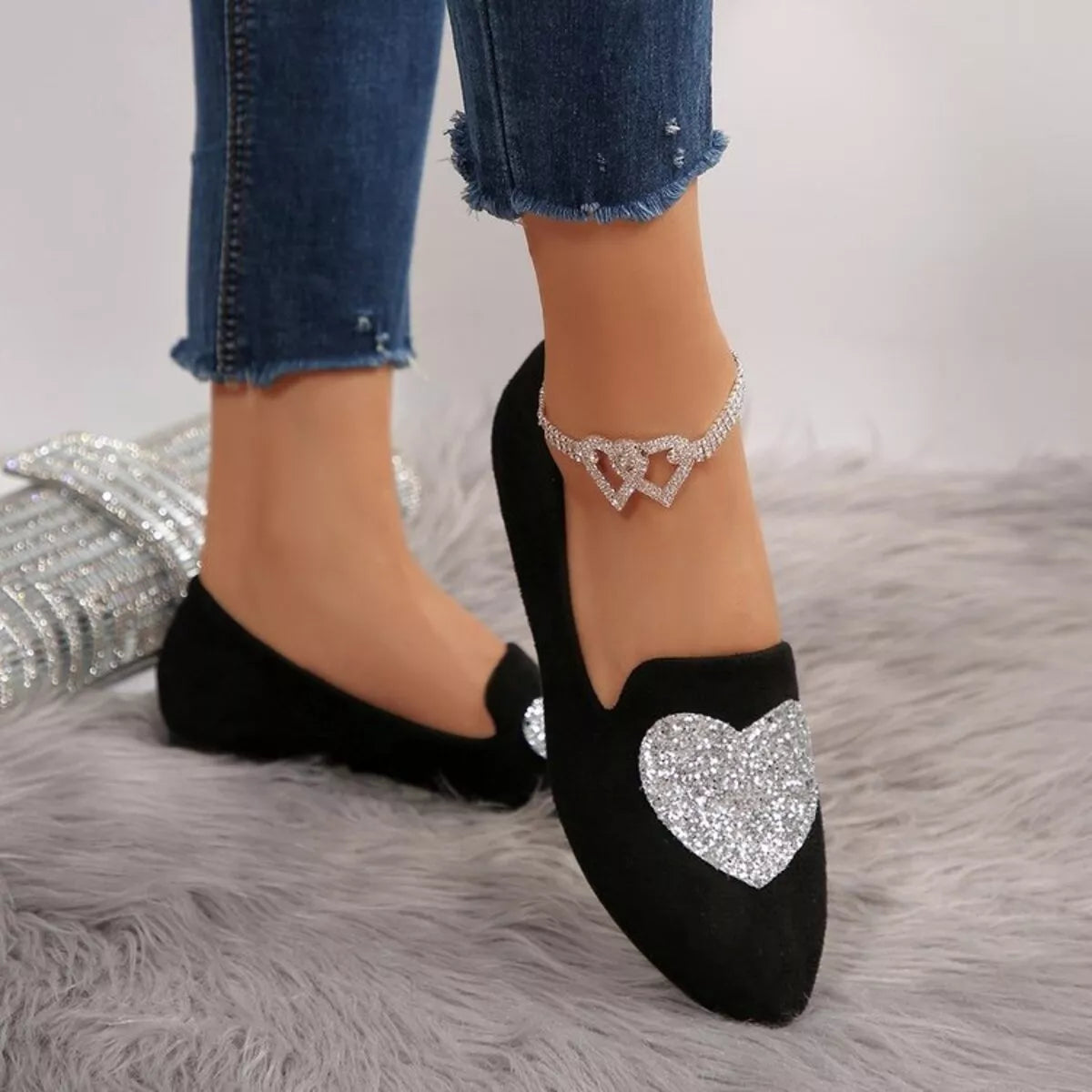 Point Toe Heart Slip-Ons