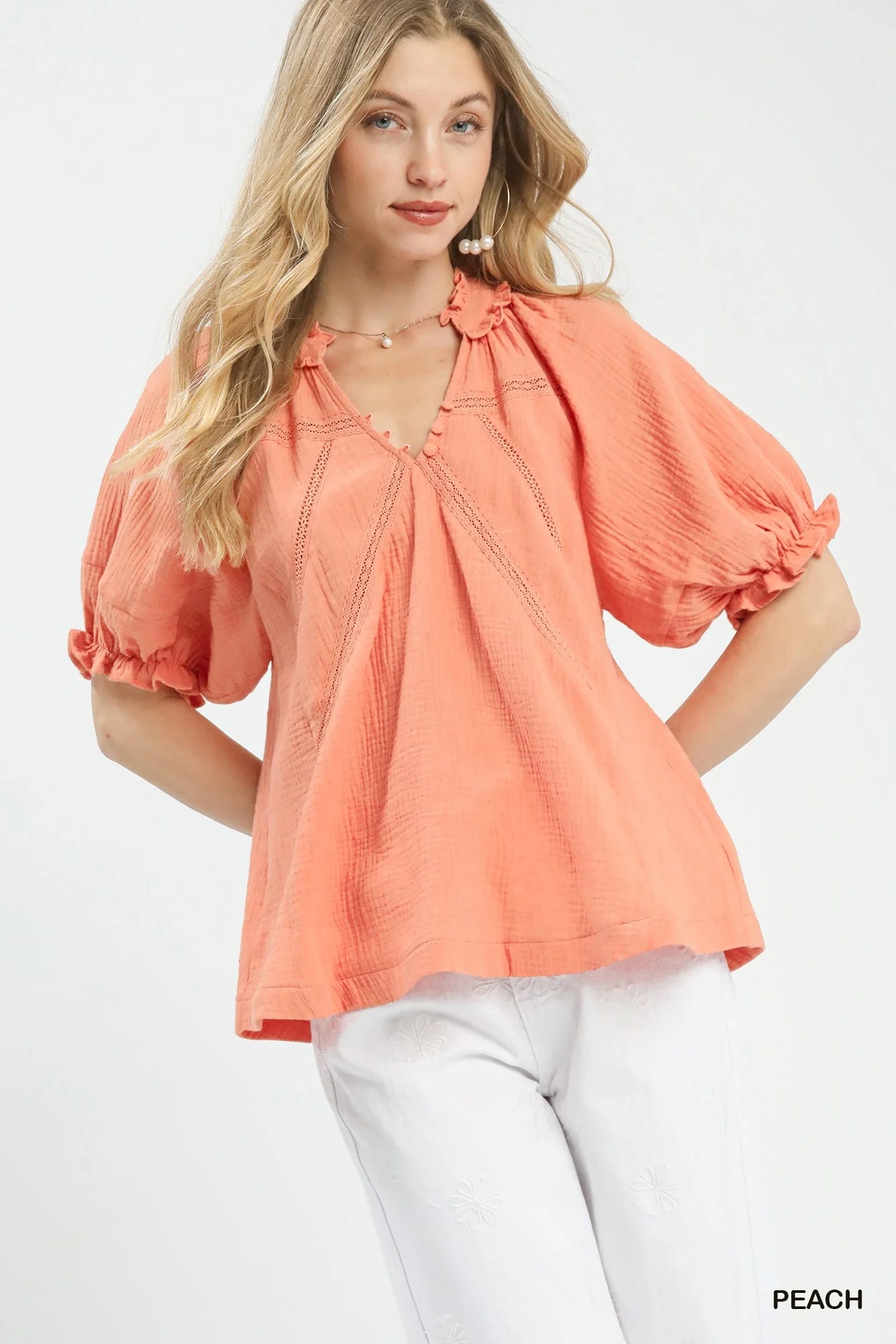 Umgee Cotton Gauze Ruffle Top