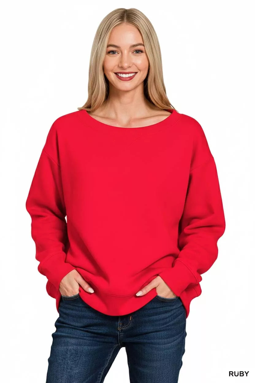 Zenana Fleece Boat Neck Sweatshirt