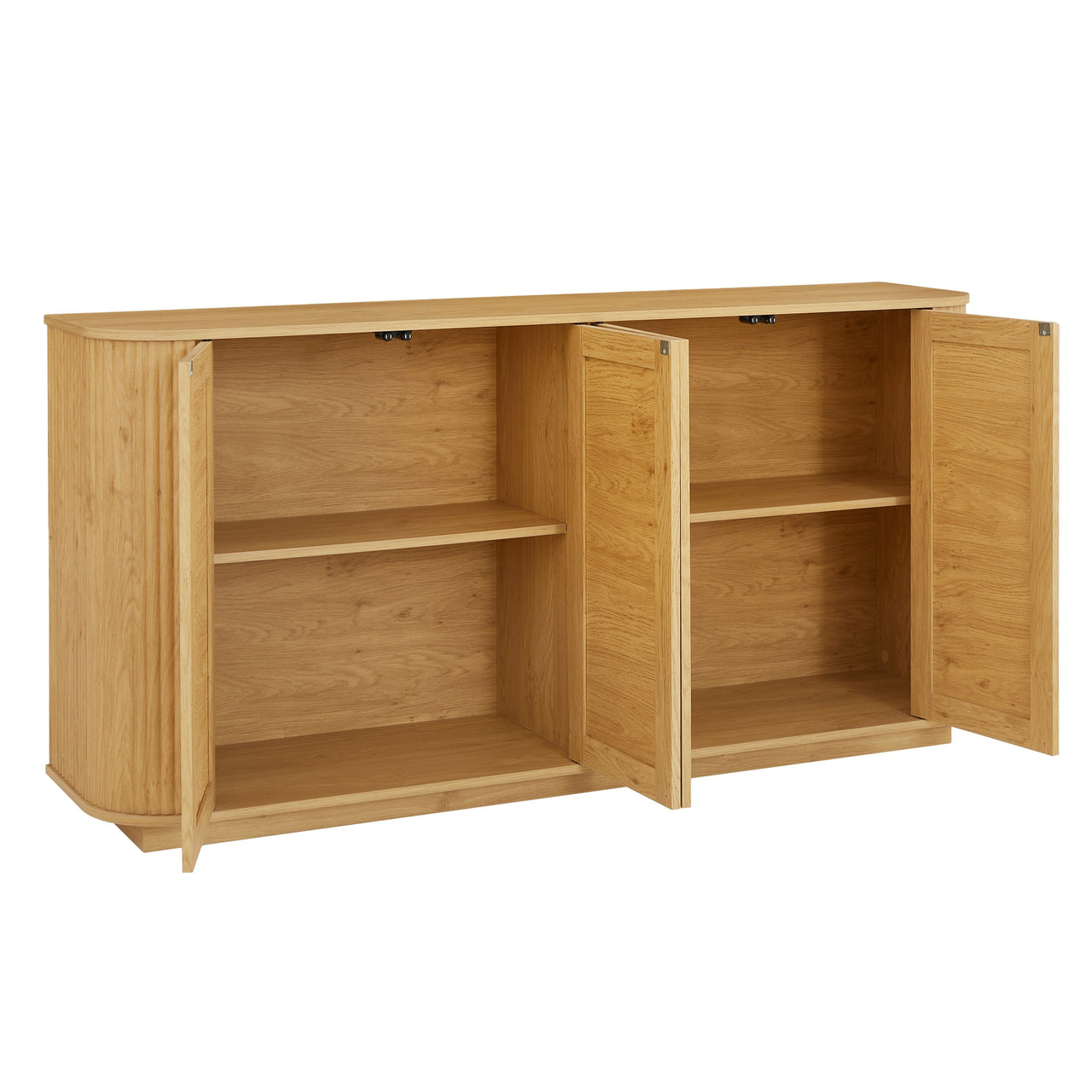 Contemporary Wave Shaped 64-Inch TV Stand with Rattan Doors in Natural Wood Finish