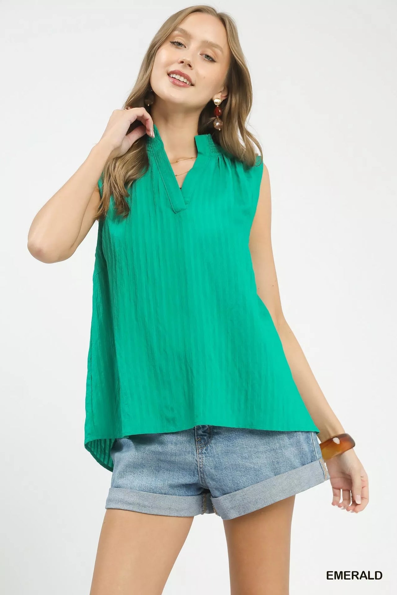 Umgee Sleeveless Textured Notch Neck Top