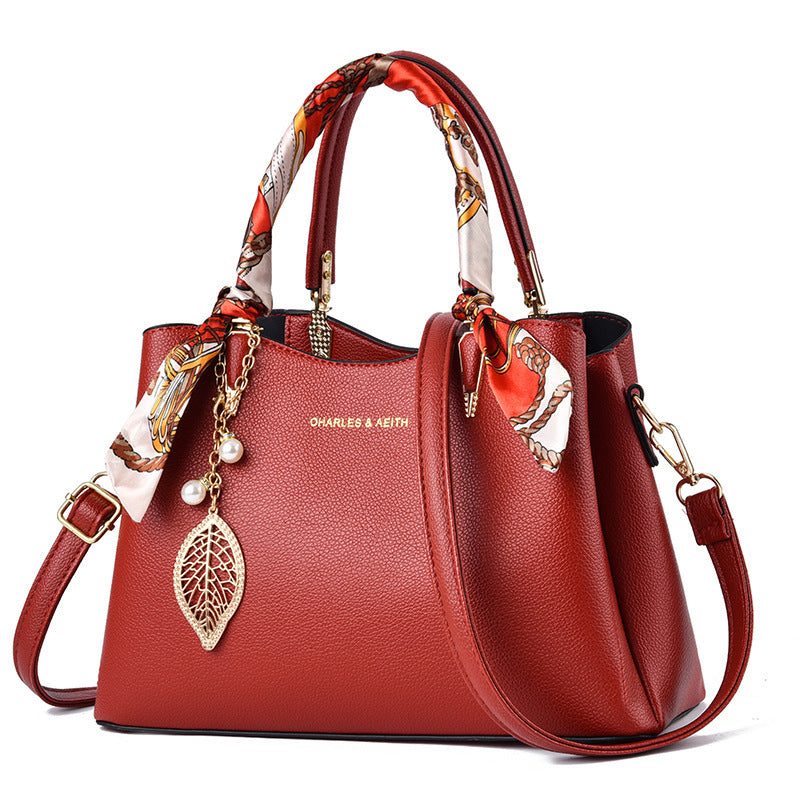 Women's Shoulder Bag With Leaf Pendant Fashion Silk Scarf Handbag (See size chart where applicable)