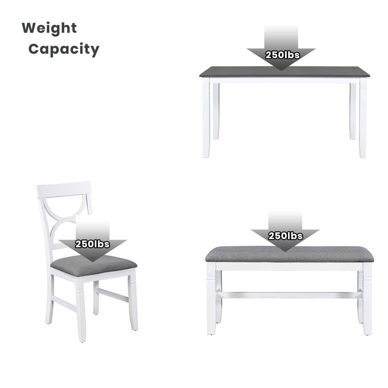 TOPMAX 6-Piece Wood Dining Table Set Kitchen Table Set with Upholstered Bench and 4 Dining Chairs, Farmhouse Style,Gray+White (old sku: SP000003AAK)