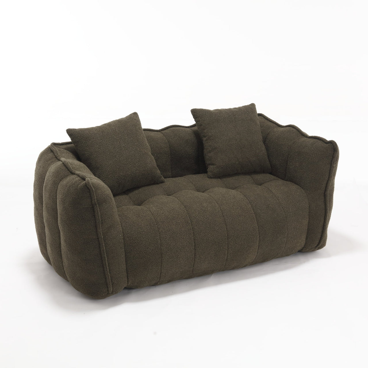 Cozy Beanbag Chair with High Resilience Foam Core for Two - Olive Green Chenille, 66x35x25 inches