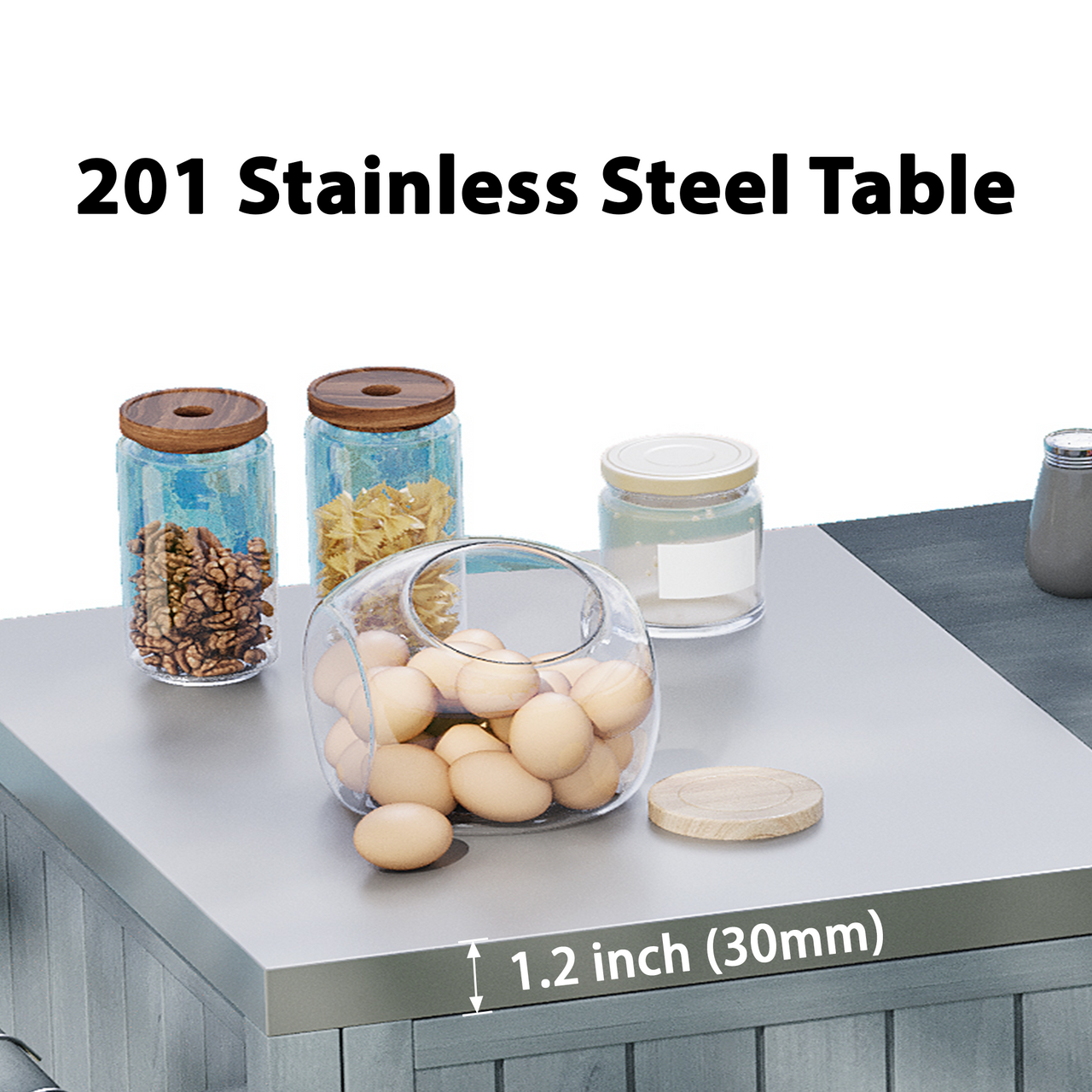 K&K 66.5' Outdoor Kitchen Island for Big Green Egg Grills, Solid Wood Outdoor Grill Cart for Tabletop Grill with Stainless Steel Top, Drawer, Compatible with Large Big Green Egg, Kamado Joe- Grey Blue