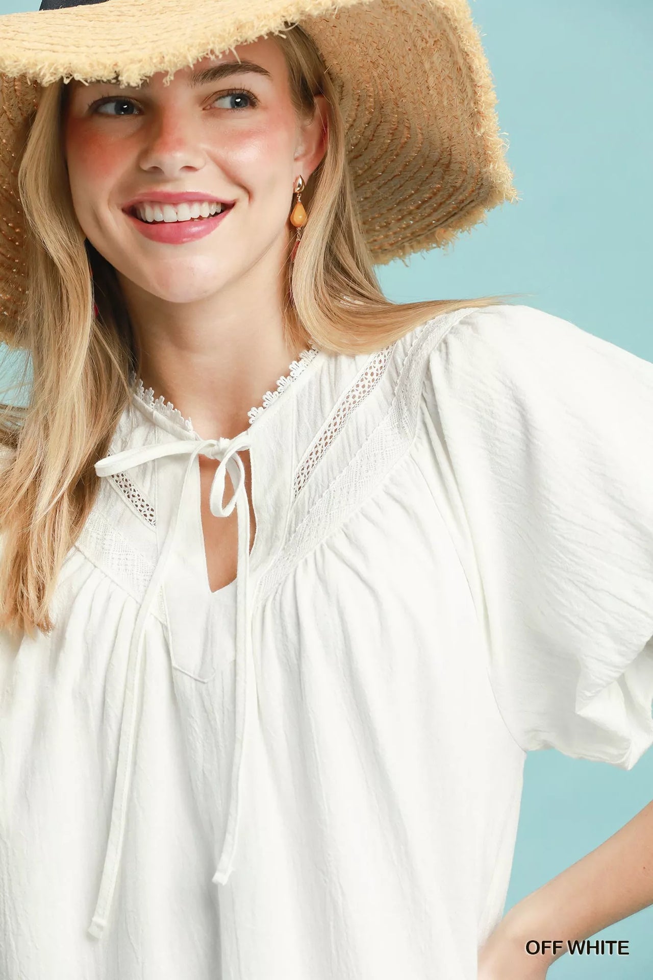 Umgee Flutter Sleeve Tassel Tie Ruffle Hem Mini Dress