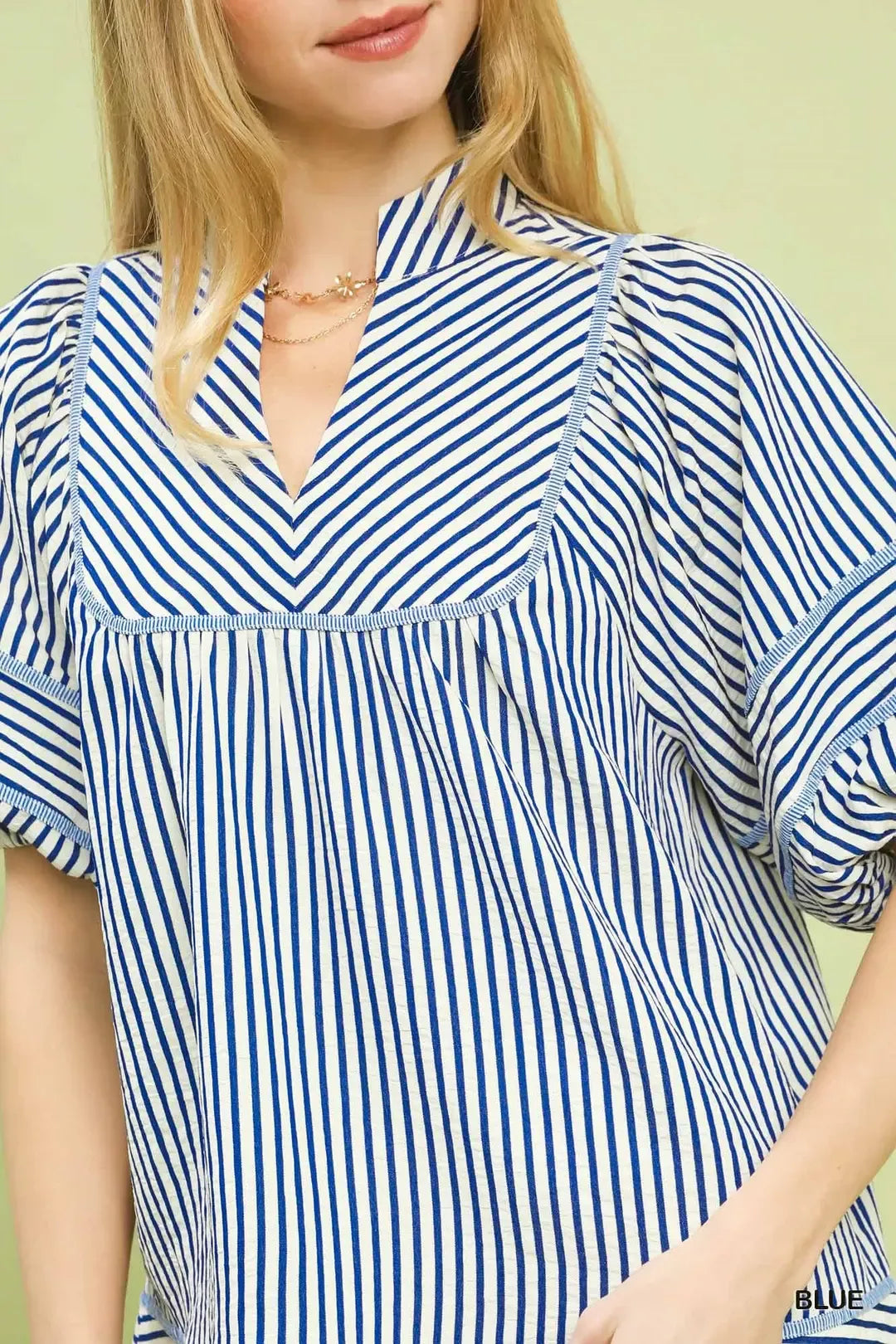 Umgee Striped Puff Sleeve Babydoll Top