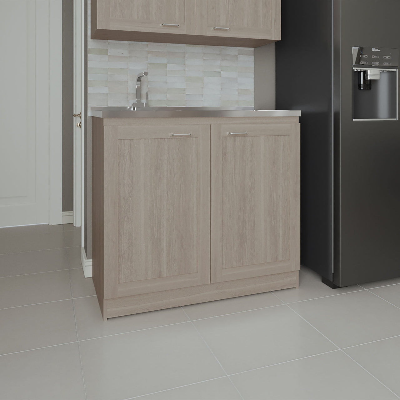 Utility Sink Cabinet 36' H, 2 Doors, 2 Shelves, White Oak - Kitchen