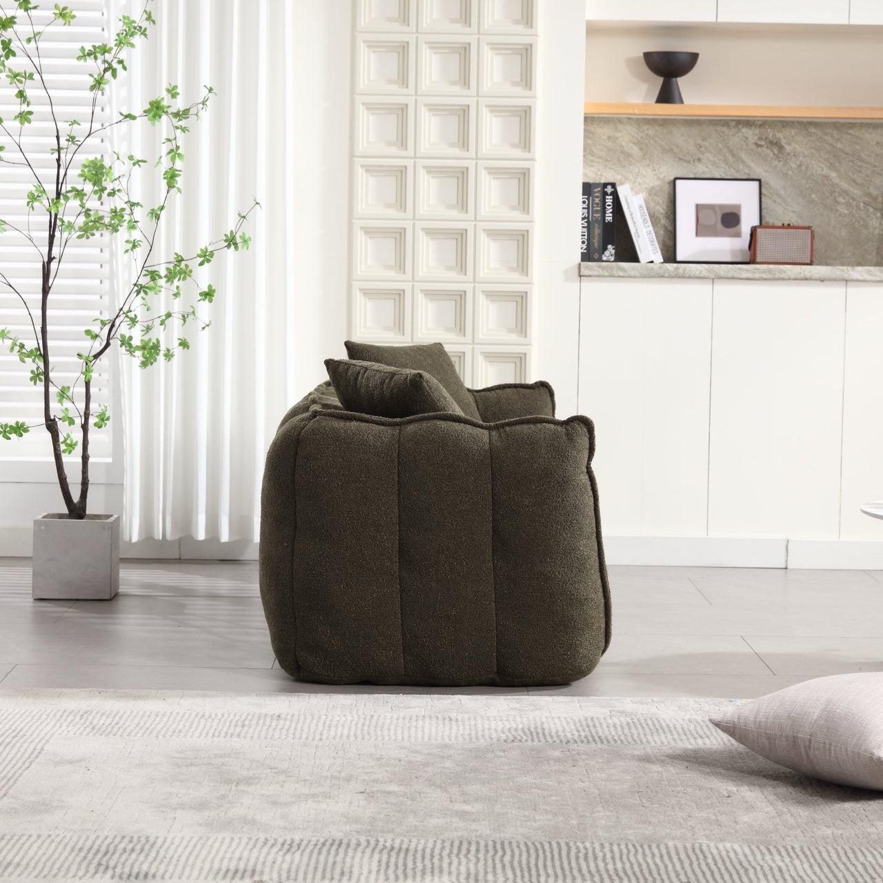 Cozy Beanbag Chair with High Resilience Foam Core for Two - Olive Green Chenille, 66x35x25 inches