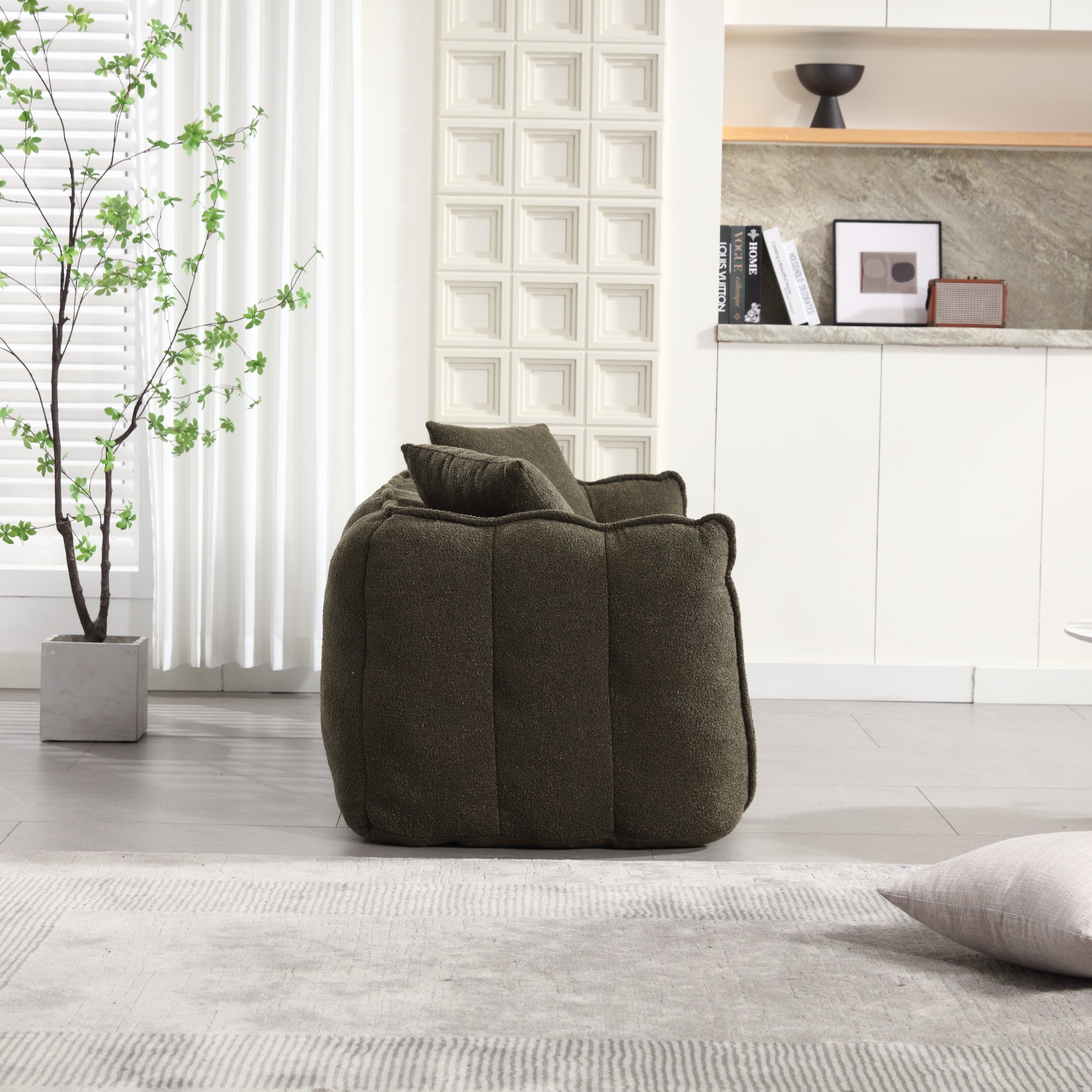Cozy Beanbag Chair with High Resilience Foam Core for Two - Olive Green Chenille, 66x35x25 inches