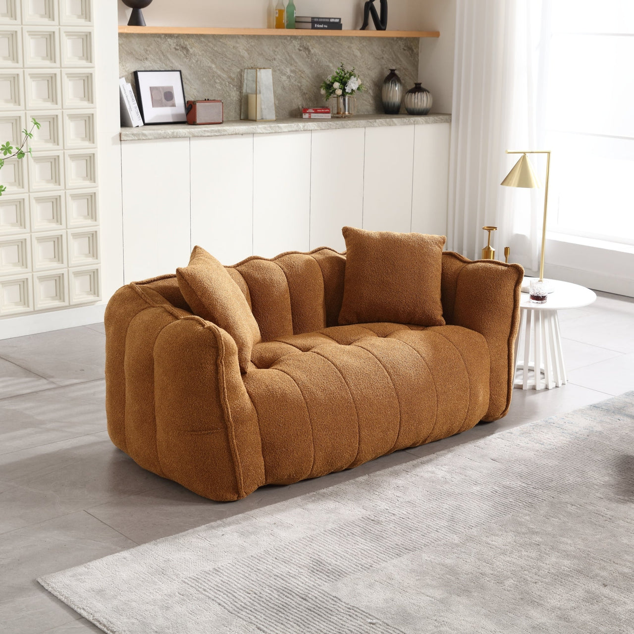 Cozy Beanbag Chair with High Resilience Foam Core for Two - Yellow Chenille, 66x35x25 inches