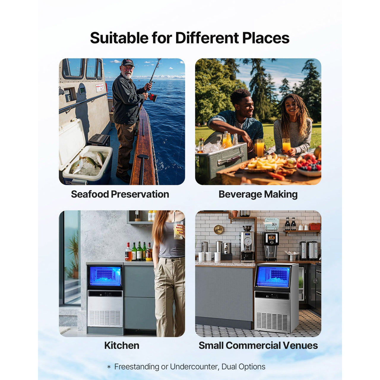 Commercial Ice Maker Machine, 130Lbs/24H with 33Lbs Storage, 45 Cubes per Cycle, Stainless Steel Freestanding & Under Counter Ice Maker with LED Display & Self-Cleaning, for Home Bar Restaurant