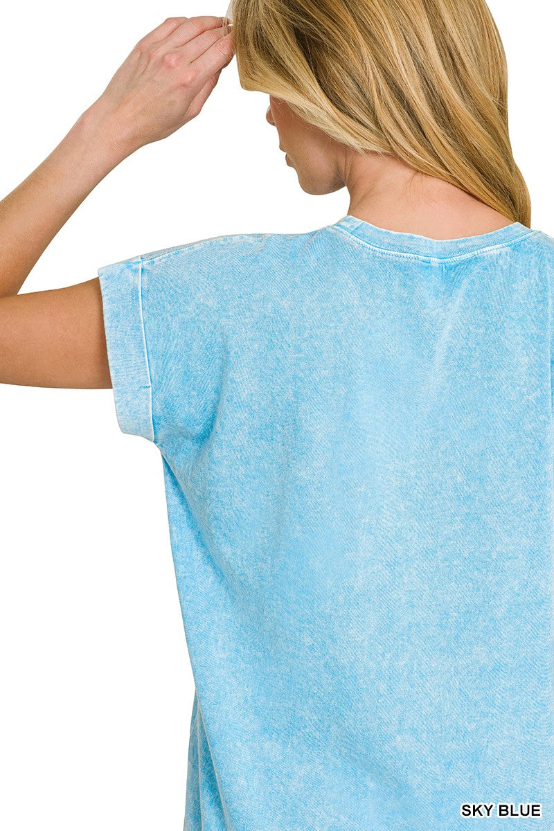 Zenana Halo Snow Washed Cuffed Short Sleeve Tee