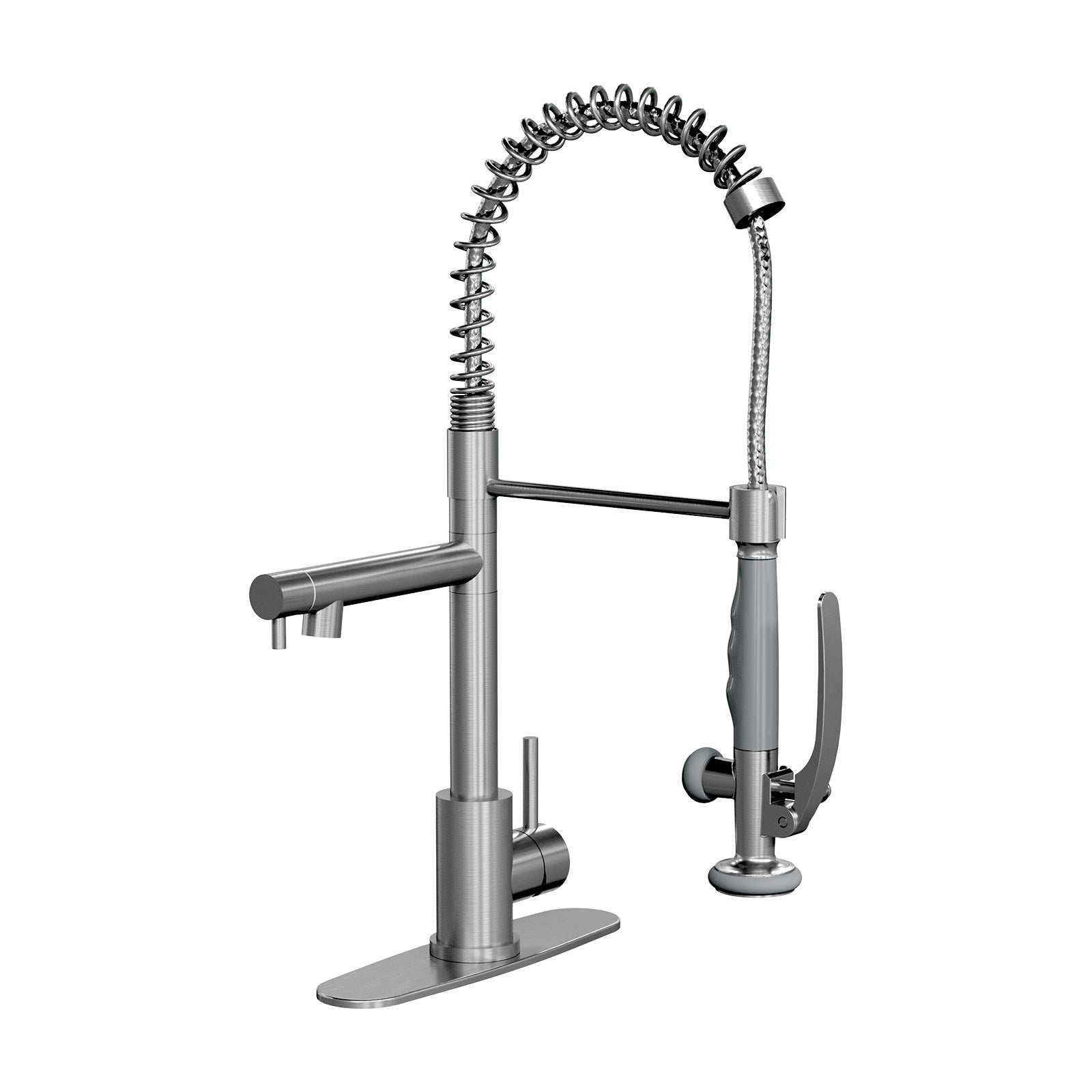 Commercial Single Handle Kitchen Sink Faucet Brushed Nickel Pull Down Sprayer Design