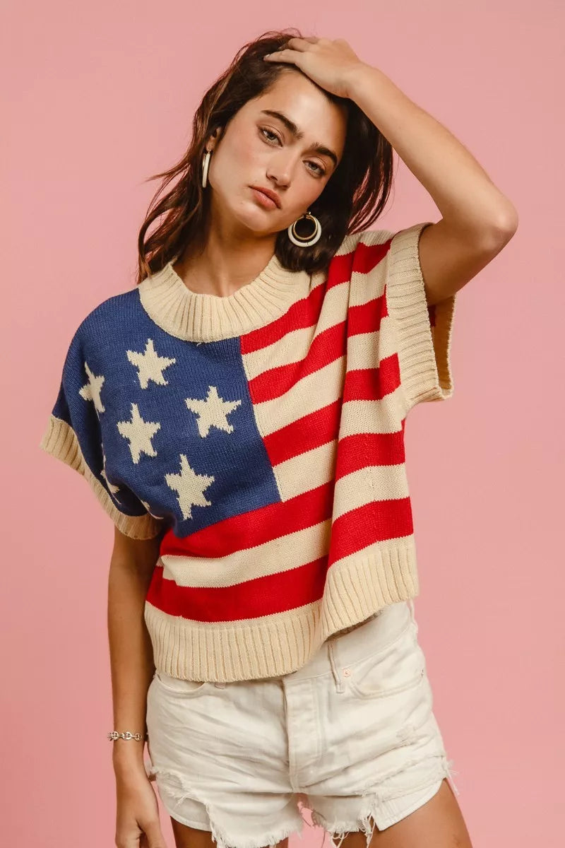 BiBi Star Patches American Flag Sleeveless Sweater