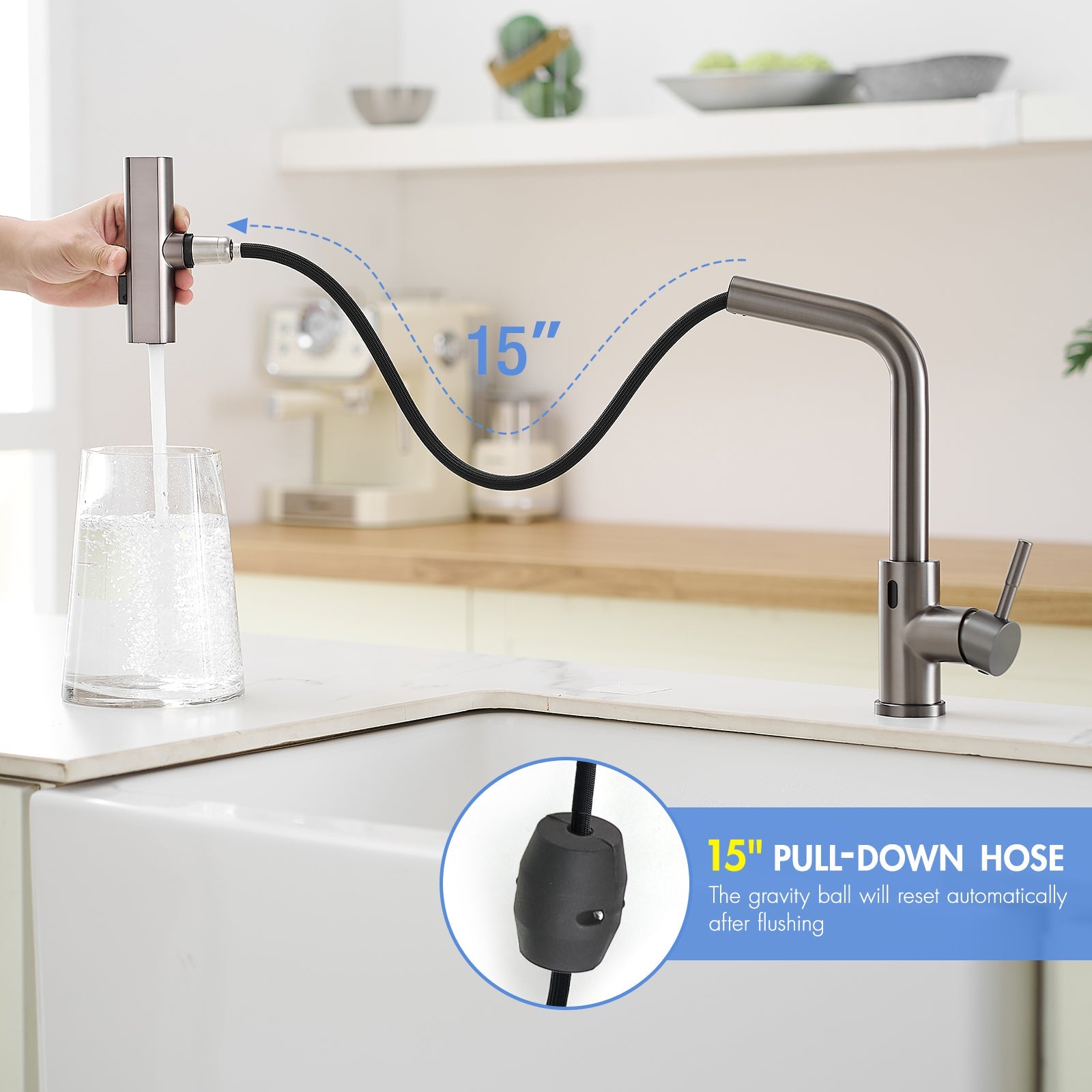 Touchless Kitchen Faucet, Hands Free Automatic Smart Kitchen Faucet, Stainless Steel Touchless Kitchen Faucet