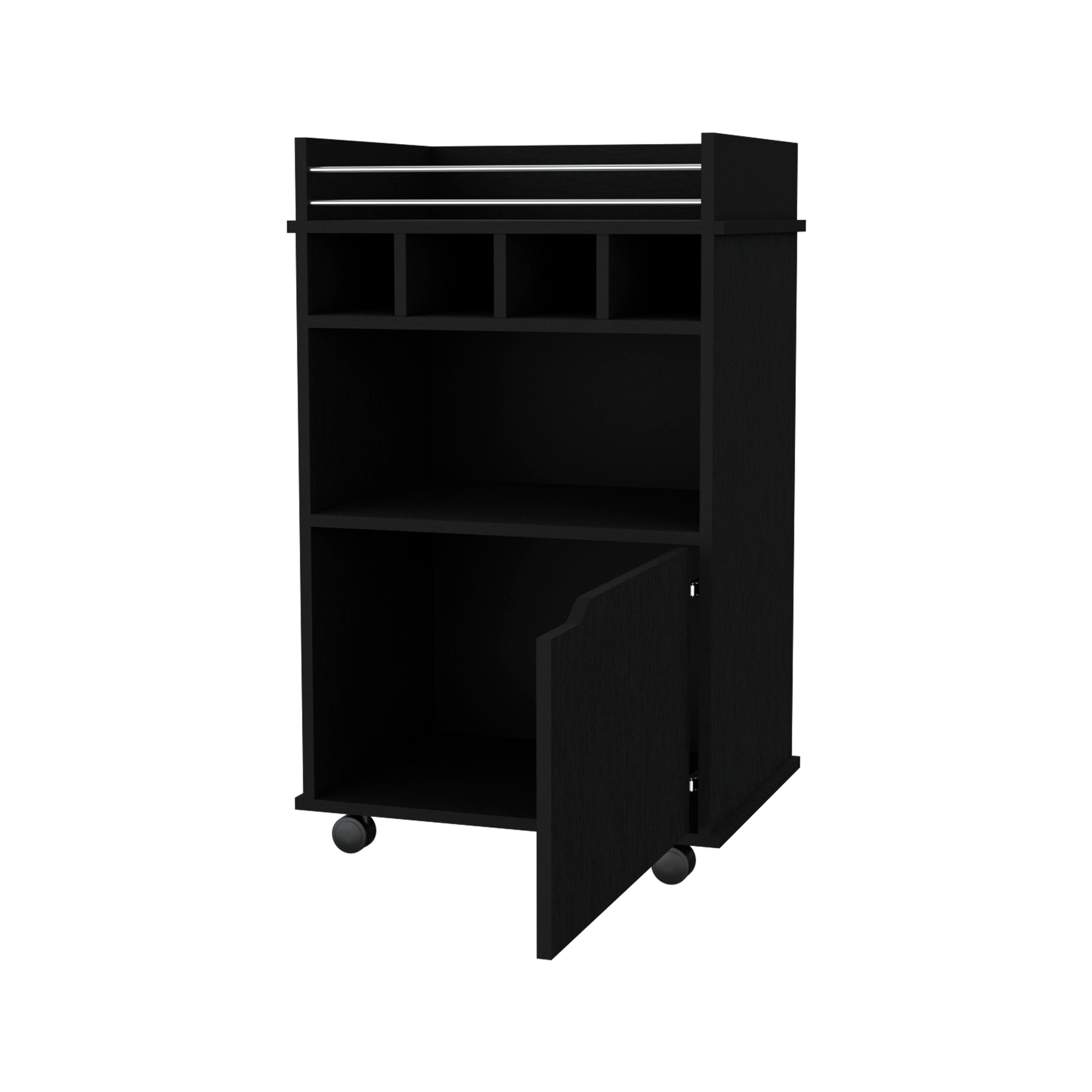 FM FURNITURE Crozier Bart Cart, with 1 shelf, 1 door and four built-in wine rack,black