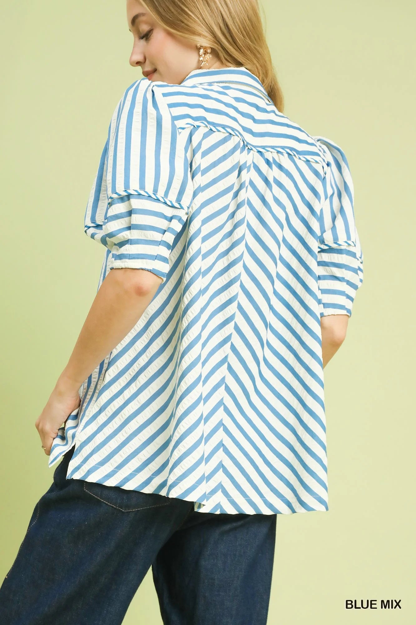 Umgee Striped Puff Sleeve Blouse