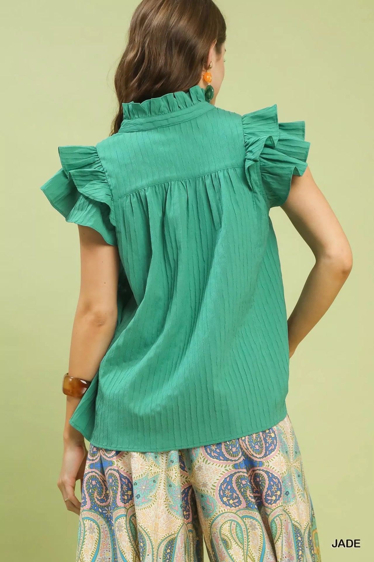 Umgee Ruffle Sleeve Textured Babydoll Blouse