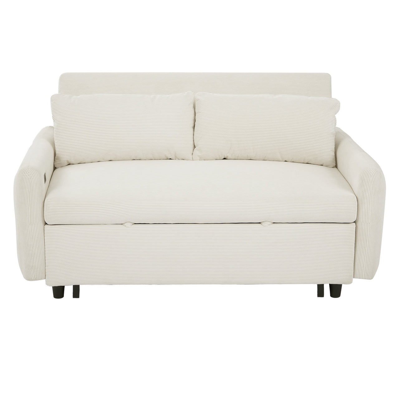 Modern Convertible Pull-out Sofa Bed with USB Ports and Pillows, Beige Corduroy, 57.48 inches