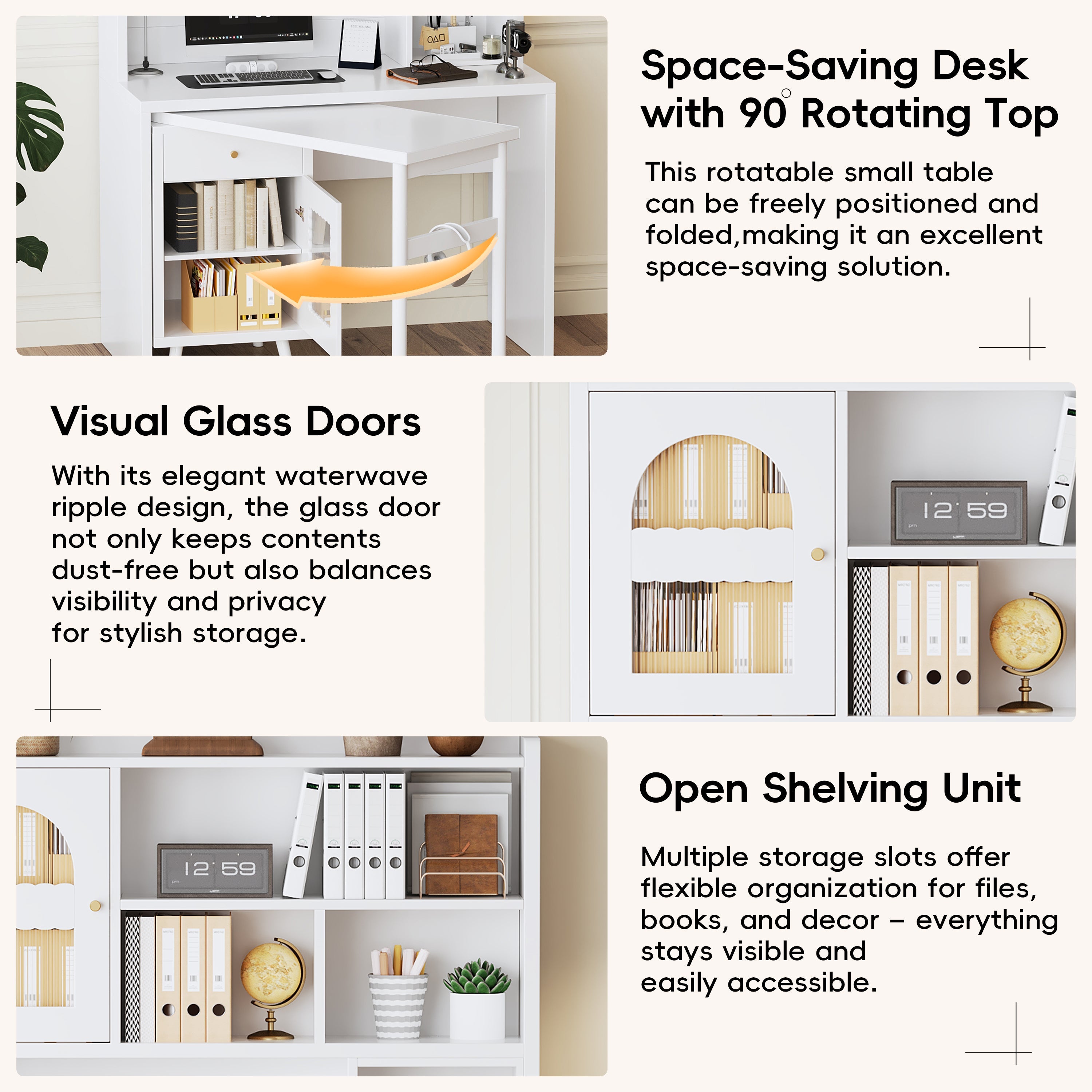 Computer Desk with 90 Degree Rotating Desktop, 43x70 Inch Office Desk with Storage Drawer and Cabinets, Gaming Desk with Shelves, Writing Desk for Study, Work Desk for Home (Old SKU:N733P279101K)