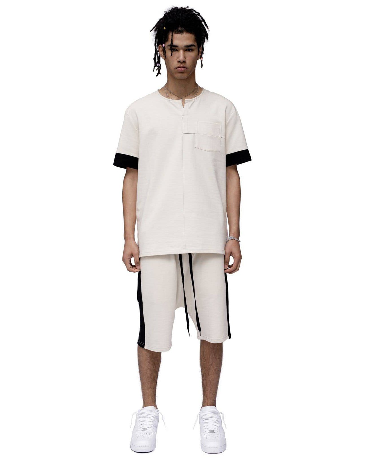 Konus Men's Ss Henley Tee / Owen In Beige