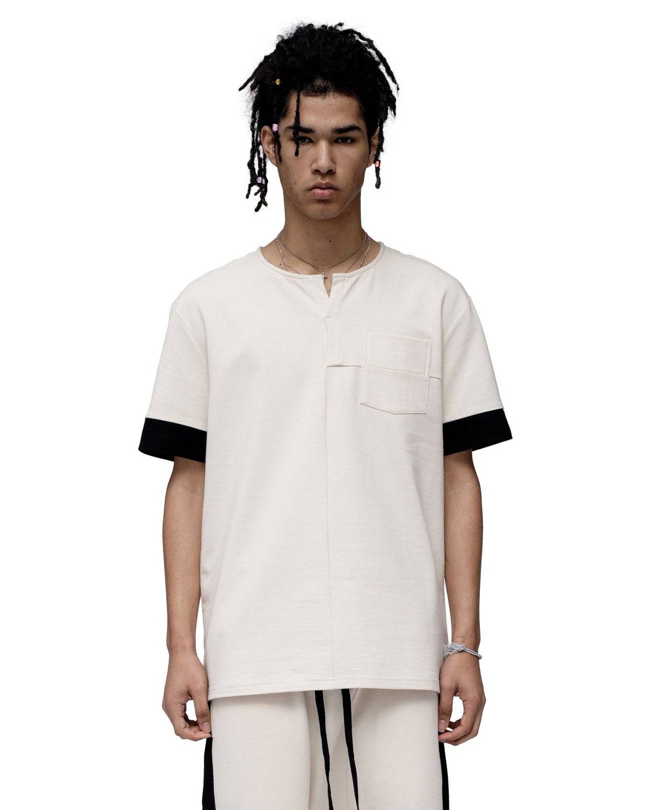 Konus Men's Ss Henley Tee / Owen In Beige