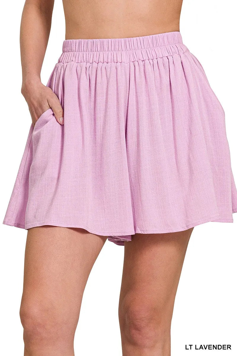 Zenana Woven Elastic Band Shorts With Pocket