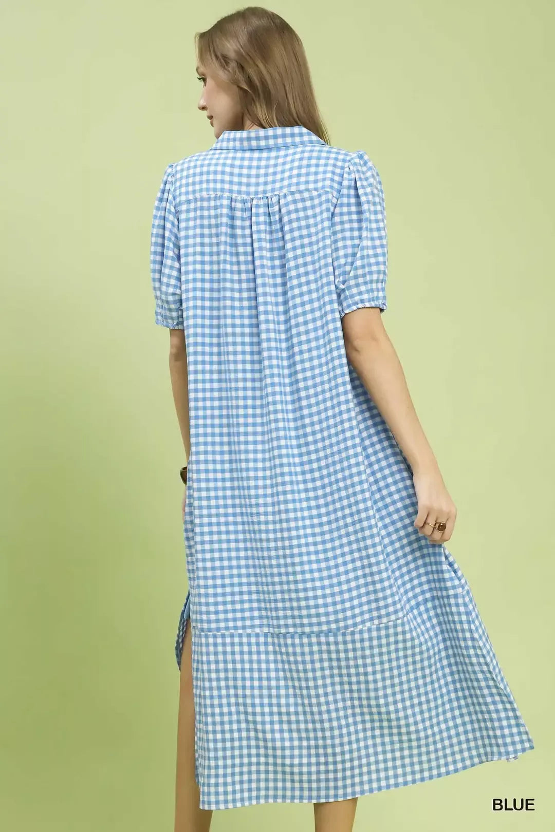 Umgee Gingham Midi Dress with Side Pockets
