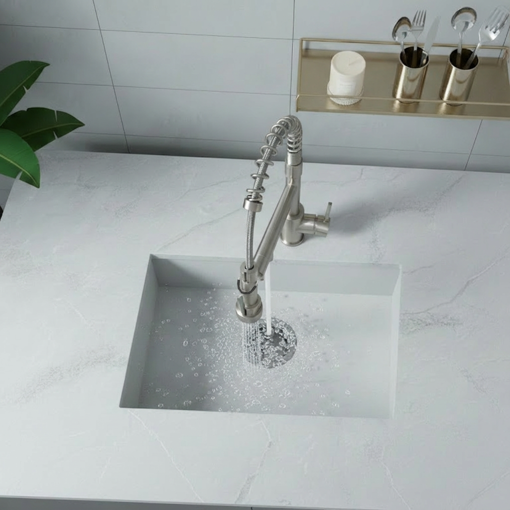 Kitchen Faucet with Pull Down Sprayer, Touch On Single Handle 2- Function Stainless Steel Spring Neck, Single Hole Installation for Residential, Commercial, RV, Bar & More, Brushed Nickel