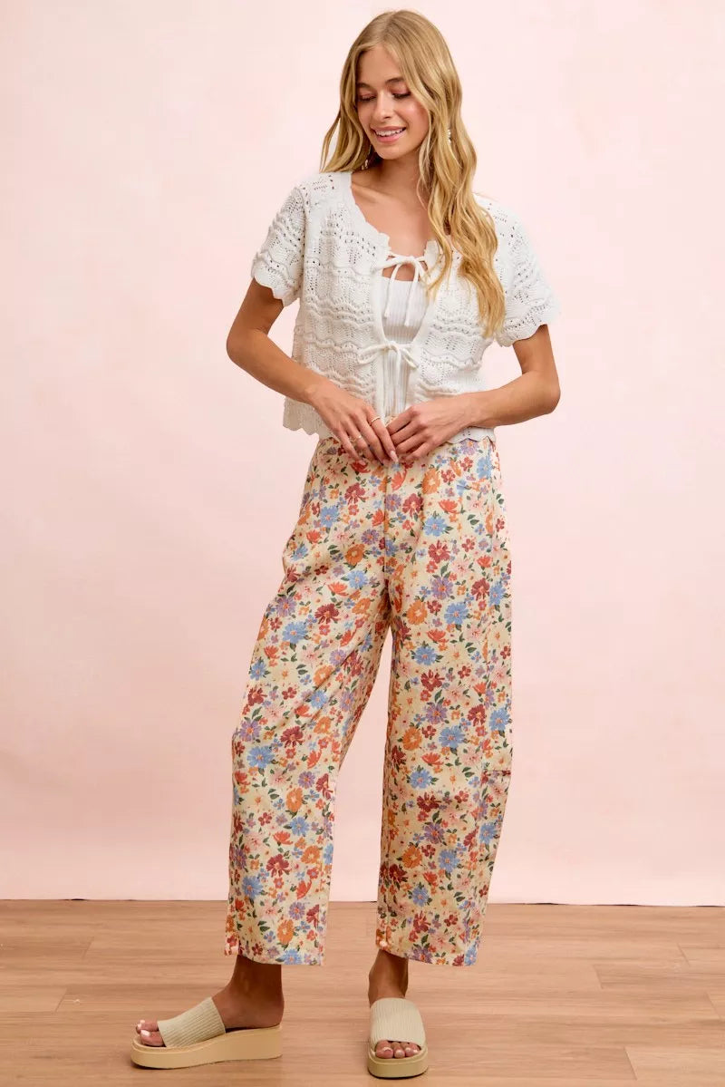 BiBi Washed Floral Printed Twill Barrel Pants