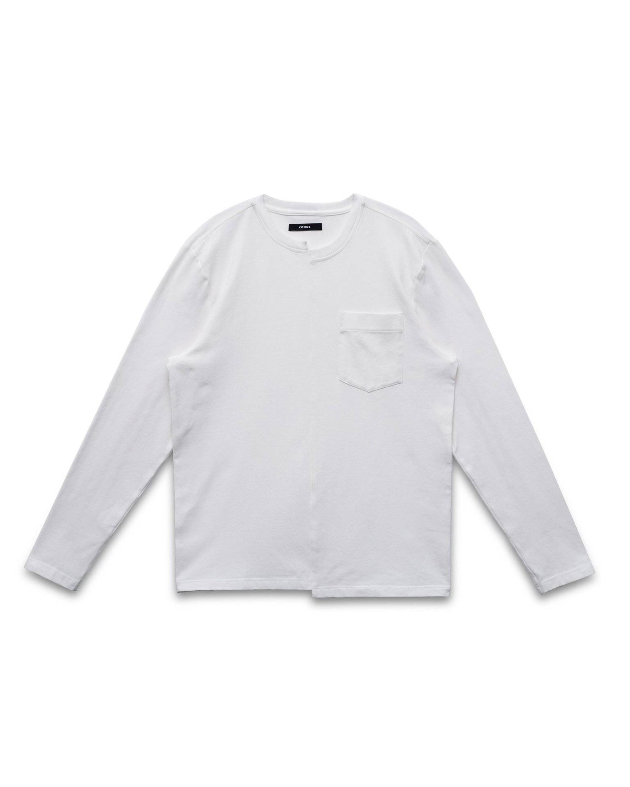 Konus Men's Unbalanced Hem Long Sleeve Tee in White