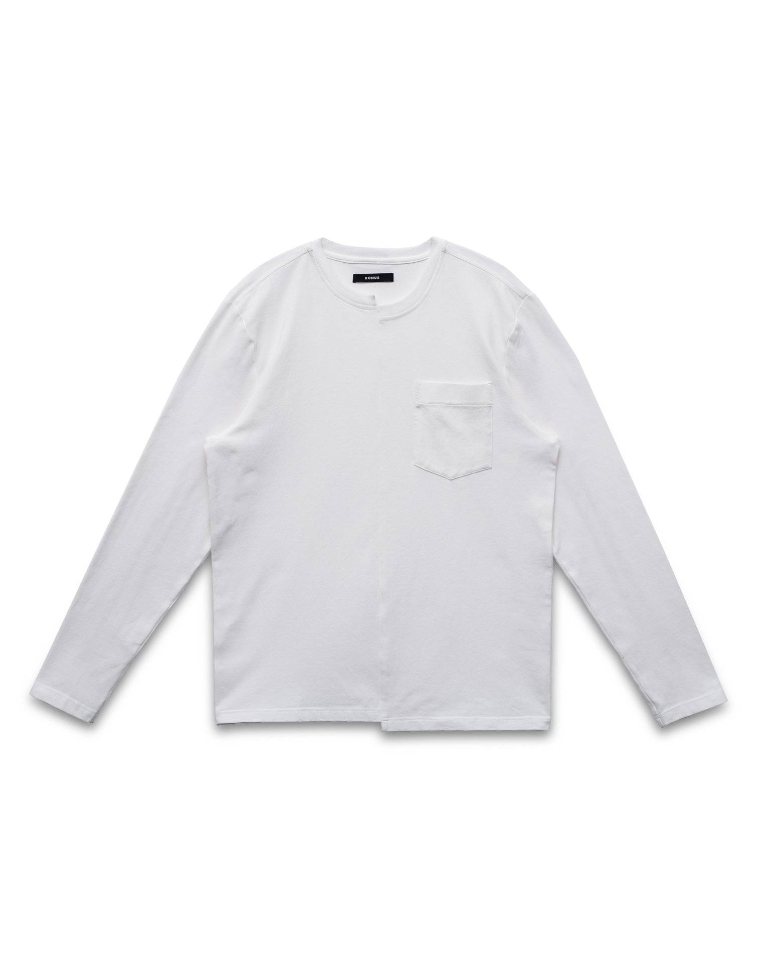 Konus Men's Unbalanced Hem Long Sleeve Tee in White