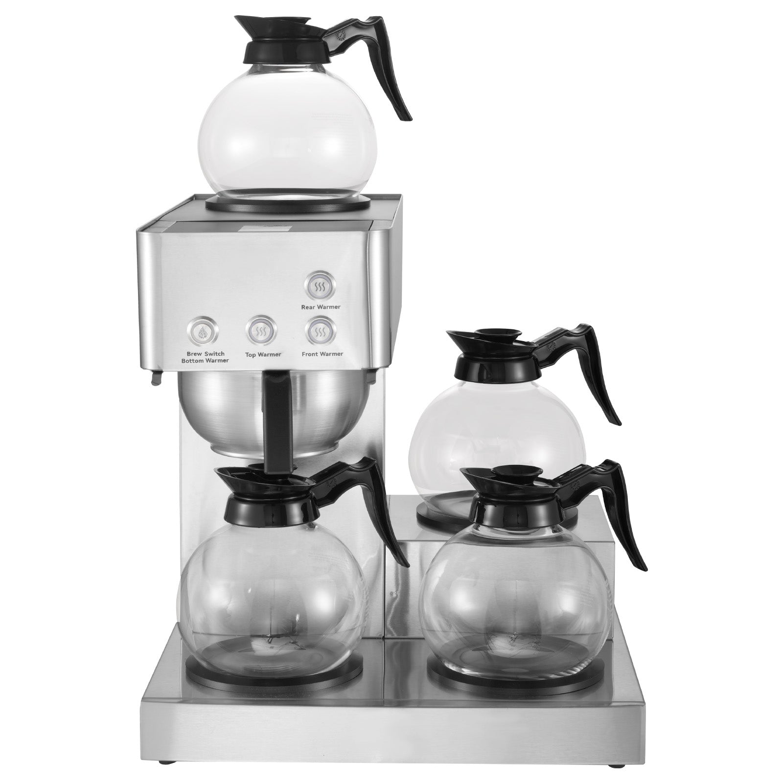 Commercial Drip Coffee Maker, 12 Cups Coffee-Maker Machine with 4 Glass Carafes and 4 Decanter Warmer Plates, Stainless Steel Drip Style Coffee Brewer, for Restaurant, Office, Coffee Shop & Home