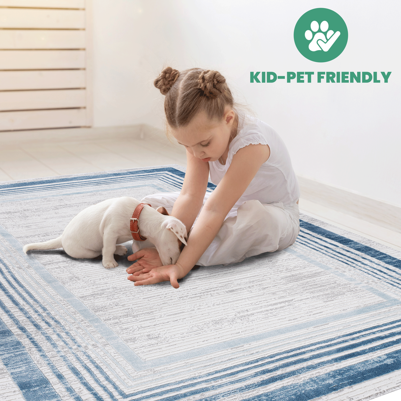 NAAR MARFI Collection 5X7 Blue / Ivory / Bordered Area Rug