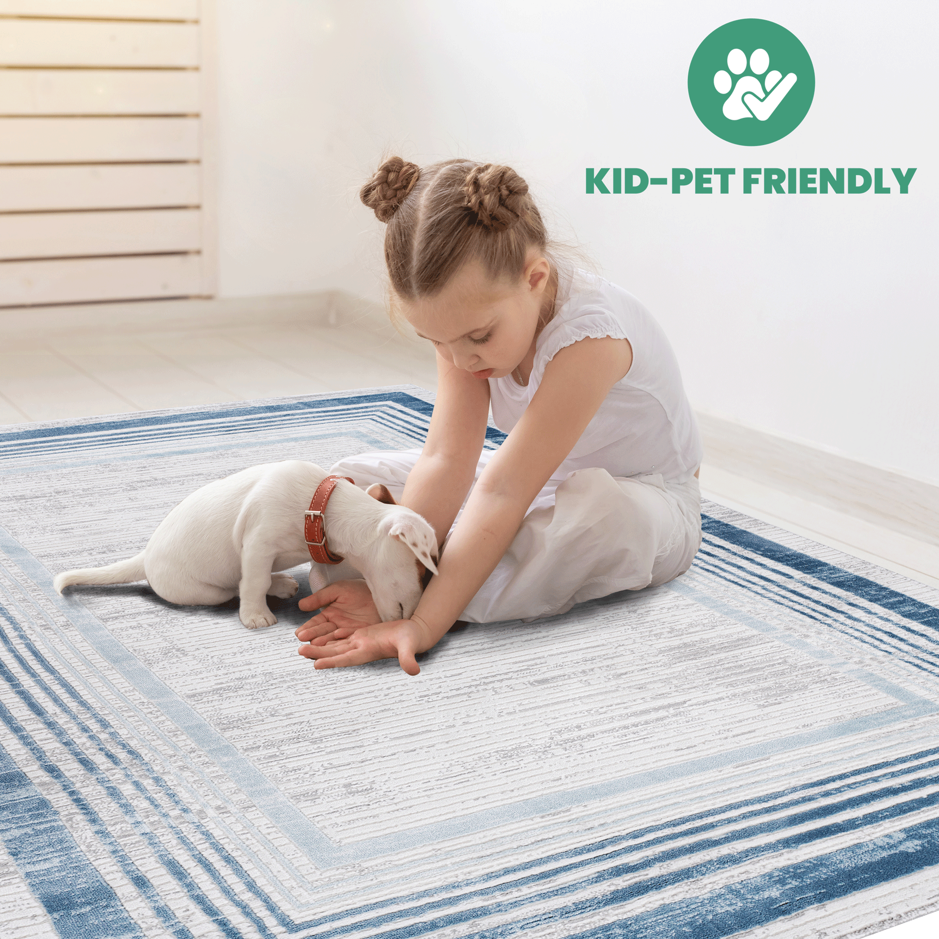 NAAR MARFI Collection 5X7 Blue / Ivory / Bordered Area Rug