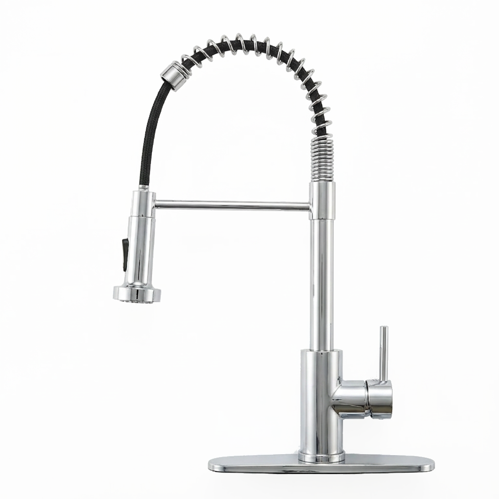 Kitchen Faucet with Pull Down Sprayer Industrial 1 Handle 1 Hole Or 3 Hole Faucet for Farmhouse Camper Laundry Utility Rv Wet Bar Sinks, Stainless Steel, Chrome
