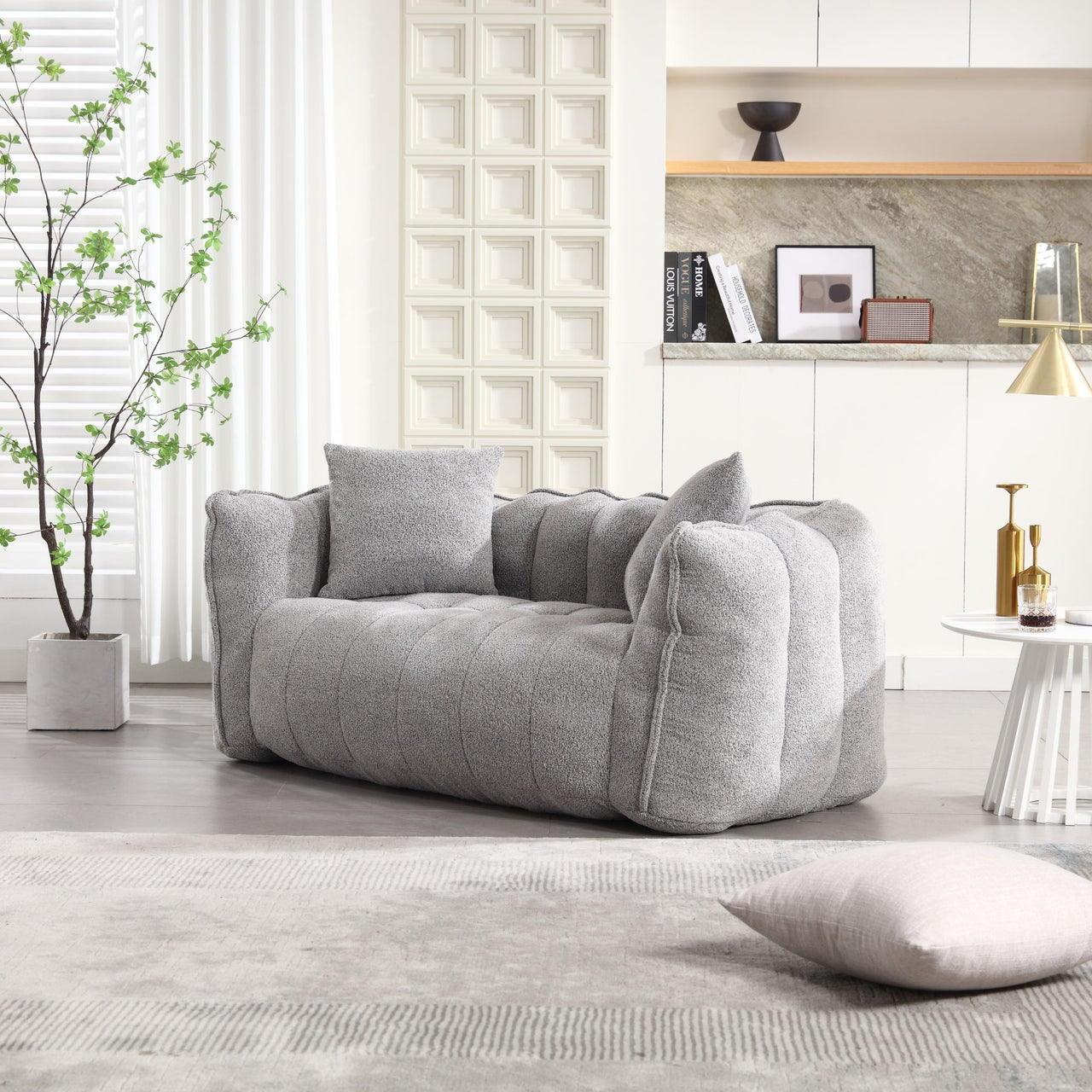 Cozy Beanbag Chair with High Resilience Foam Core for Two - Grey Chenille, 66x35x25 inches