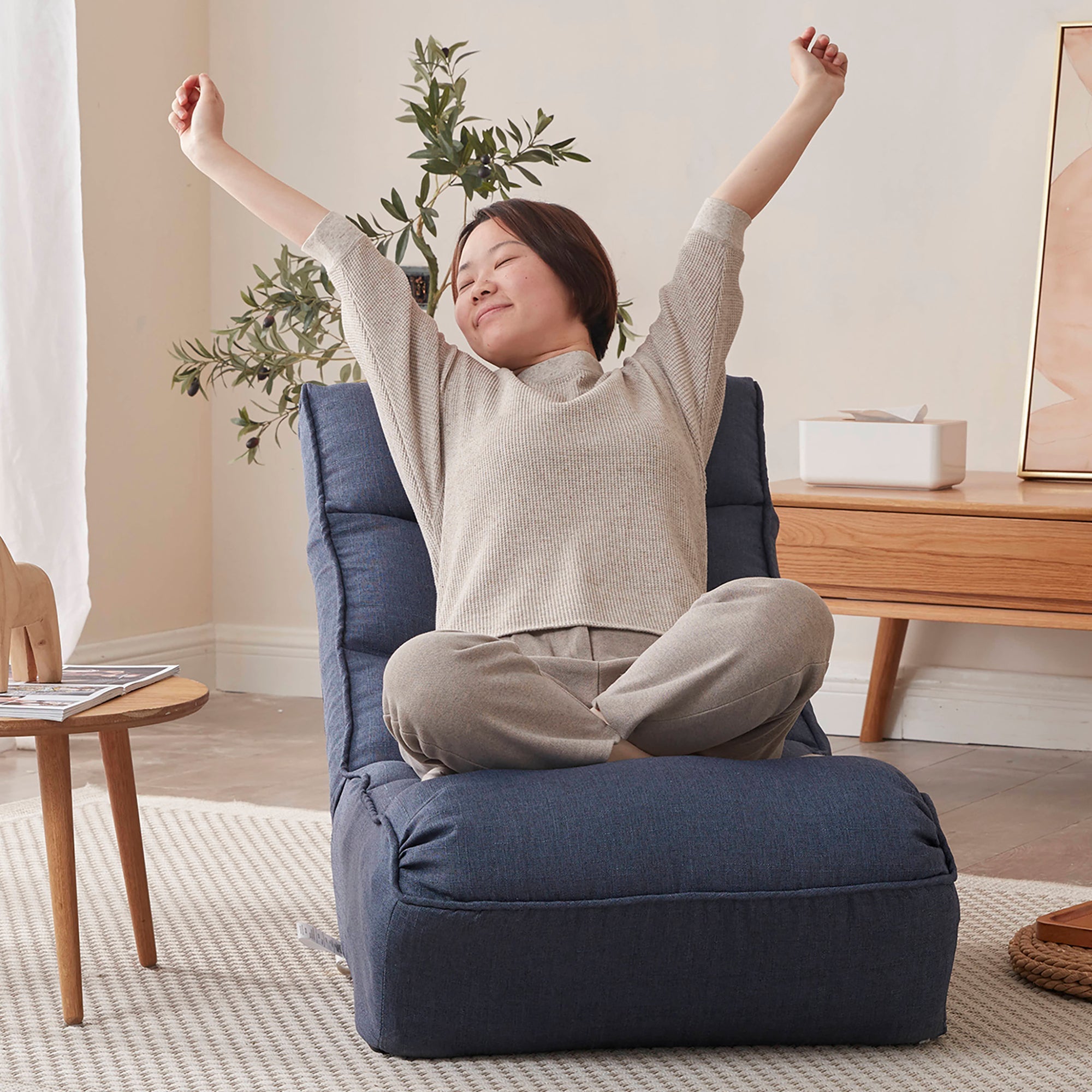Single sofa reclining chair Japanese chair lazy sofa tatami balcony reclining chair leisure sofa adjustable chair,Navy
