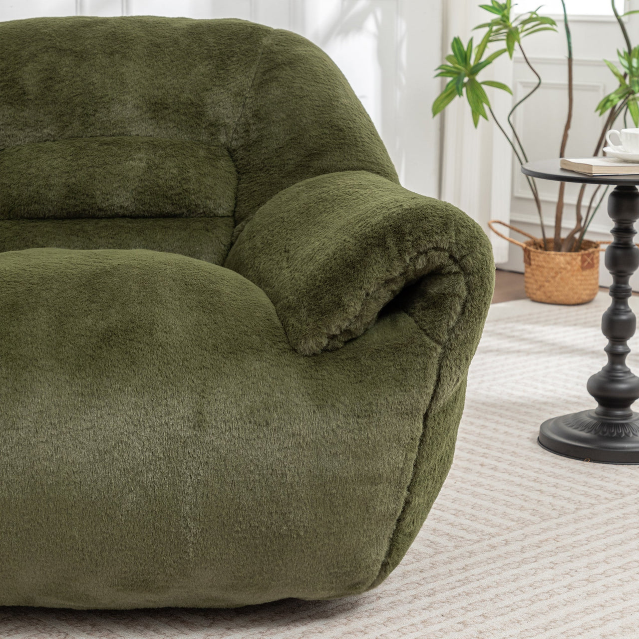 Bean Bag Chair, Comfy Bean Bag Sofa with Back Support, Faux Fur Bean Bag Chair for Adults and Kids, Stuffed Floor Sofa for Living Room, Bedroom, Apartment, Green