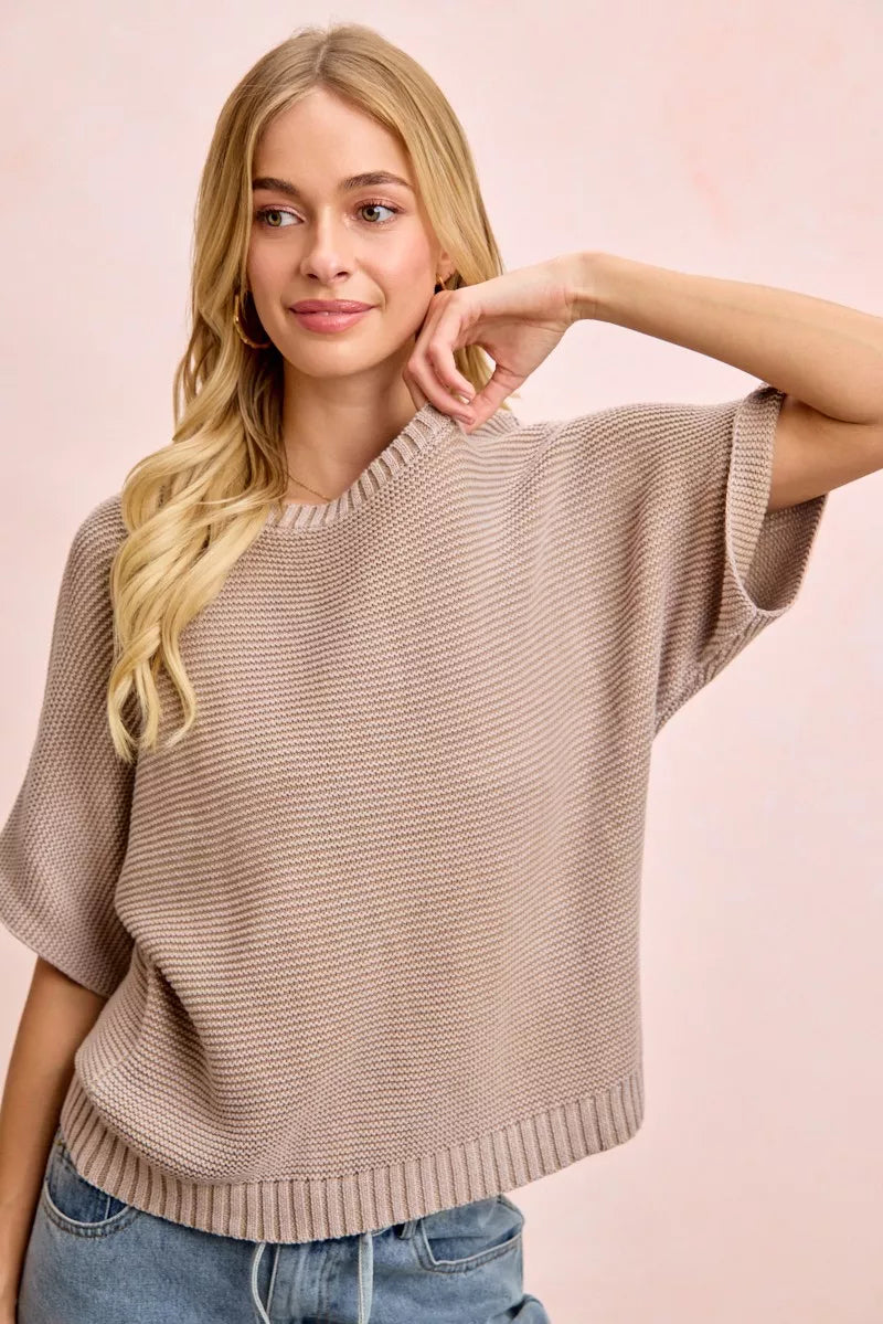 BiBi Short Dolman Sleeves Washed Knit Top