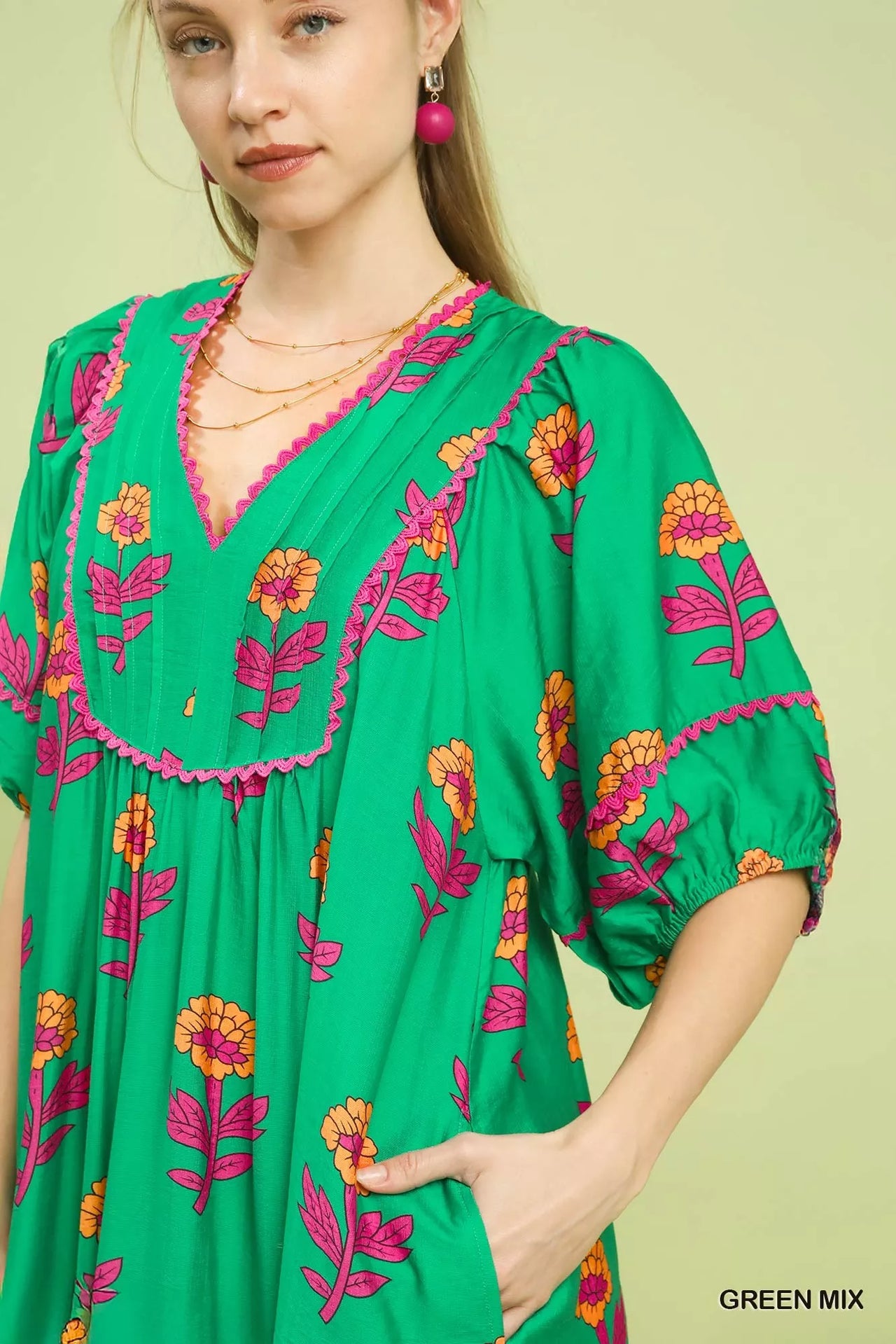 Umgee Floral Print Midi Dress